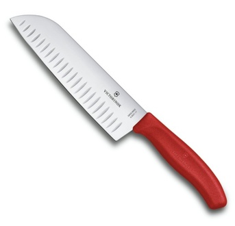 Almi - Nůž japonský Santoku VICTORINOX 6.8521.17G červený, s vroubky